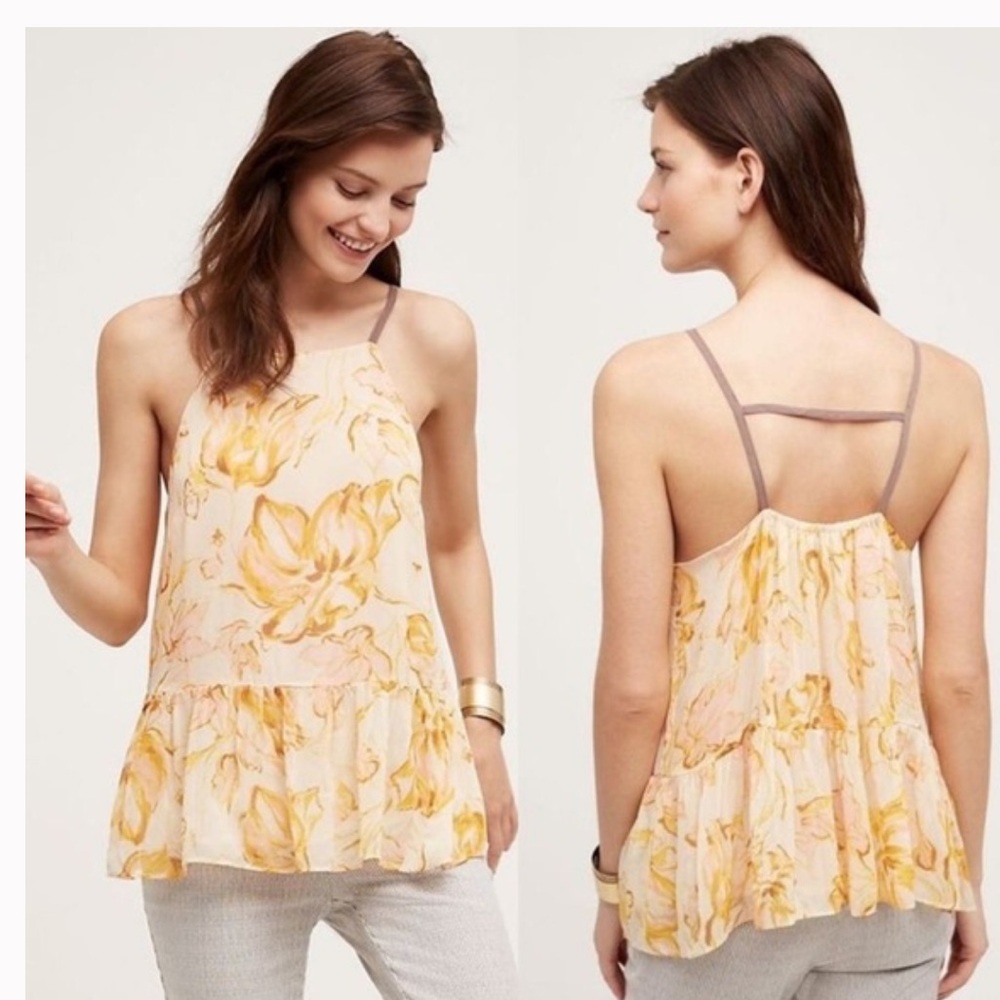 Anthropologie HD in Paris joselyn Peach yellow Floral Cami Top S
